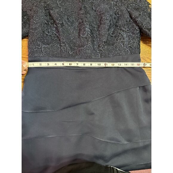 ADRIANNA Papell Blue Lace Dress Side Draped Ruched Sheer 3/4 Sleeve, Size 12 M5 - Picture 9 of 13